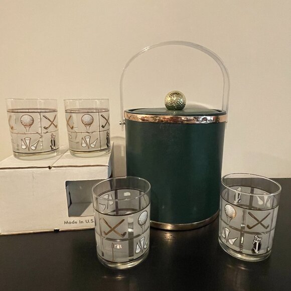 Never used Vintage Culver Golf Accent 14oz  Glasses with Ice Bucket - Picture 3 of 8